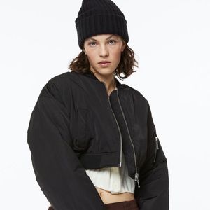 H&M Black Cropped Bomber Jacket